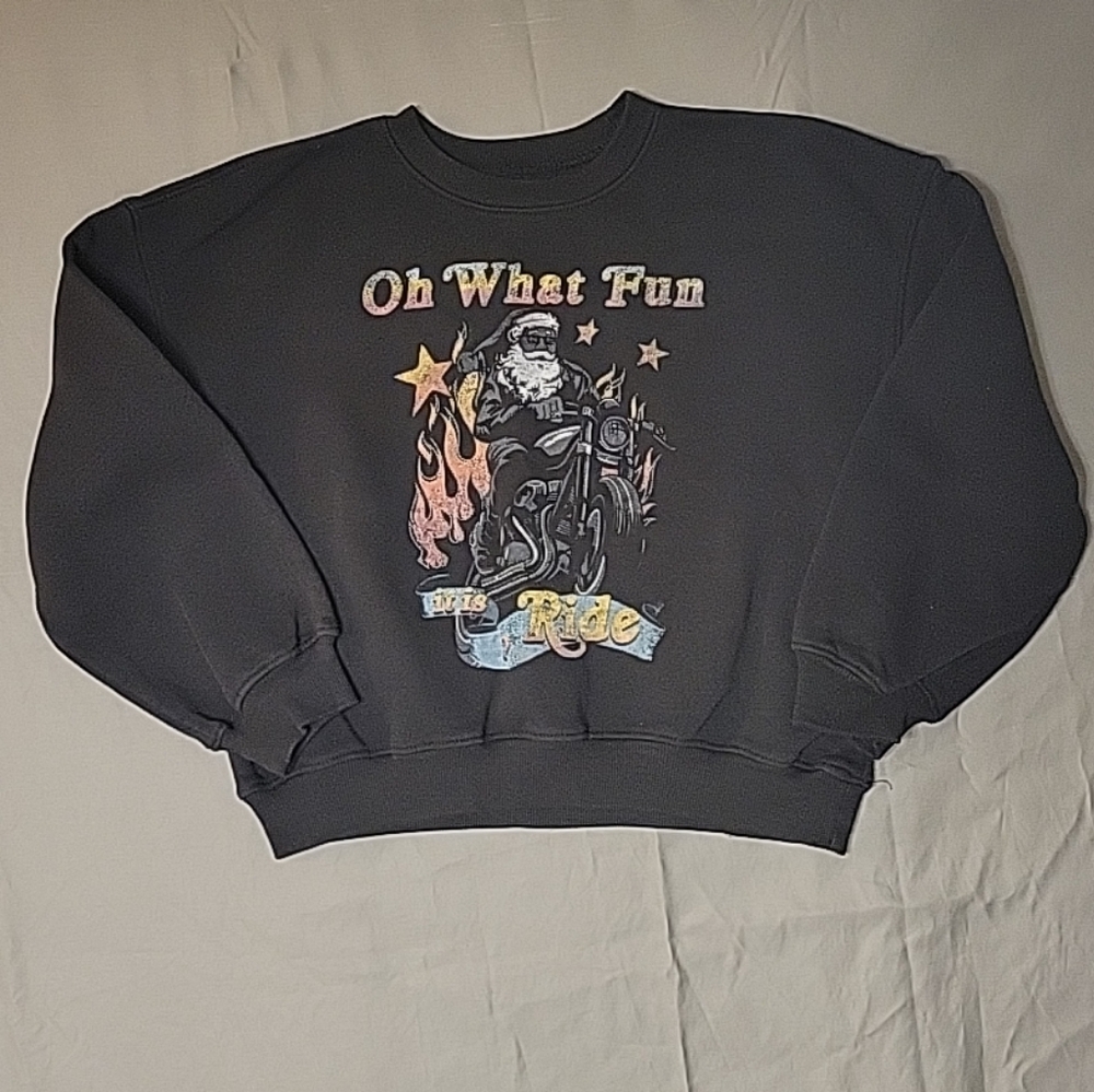 Living Fully by Mallory Ervin Sweater Santa Motorcycle Small Black